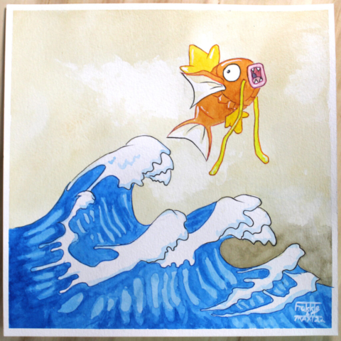 Pokemon Fanart on the Great Wave off Kanagawa with a Magikarp in it